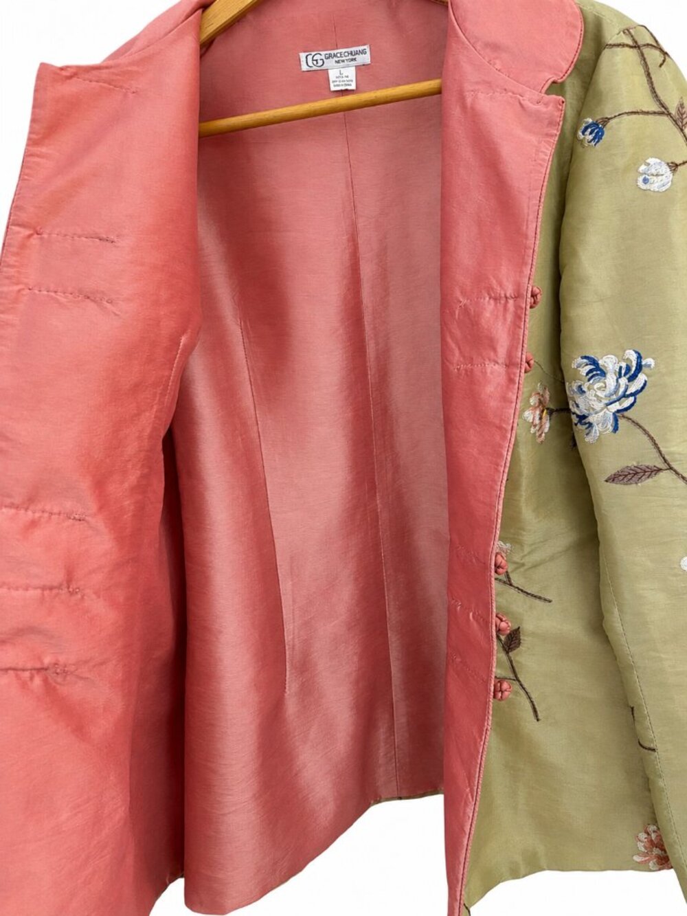 Grace Chuang New York Silk Embroidered Mandarin Collar Frog Closure Jacket L - Picture 4 of 9